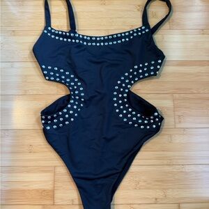 Cynthia Rowley Black One Piece with Silver Studs